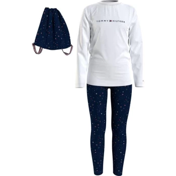 Image of Tommy Hilfiger Essential Long Sleeve PJ Set - White/Navy 0SO