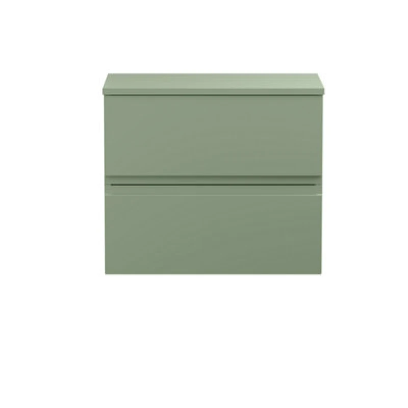 Image of Nuie Hudson Reed Urban Wall Hung Countertop Basin Unit, 2 Soft Close Drawers Vanity Unit & Green Worktop In Satin Green, 600mm
