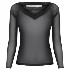 Image of NA-KD Mesh V-Neck Top - Black