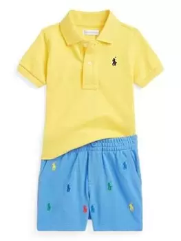 Image of Ralph Lauren Baby Boys Polo Shirt And Short Set - Signal Yellow, Multi, Size 12 Months