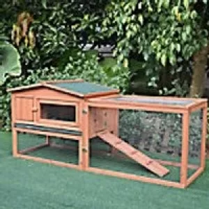 Image of PawHut Rabbit Hutch D2-0014 680 x 1580 x 580 mm Brown