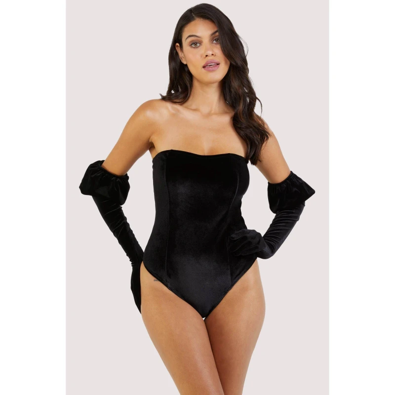 Image of Wolf and Whistle Halina PUff-Sleeve Body With Built-In Gloves Black female 20