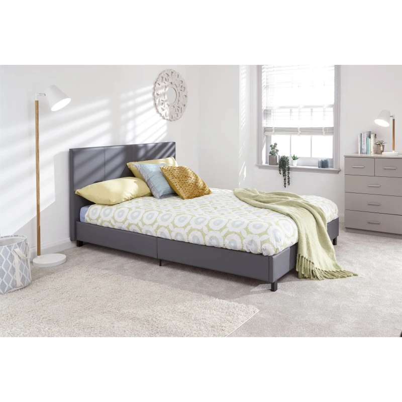 Image of GFW Bed in a Box 4ft Small Double Grey Faux Leather Bed Frame
