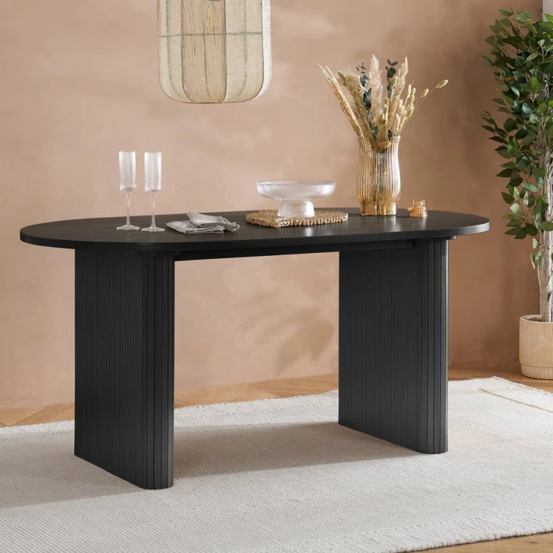 Image of Birlea Black Oval Fluted Dining Table Axel Birlea Black