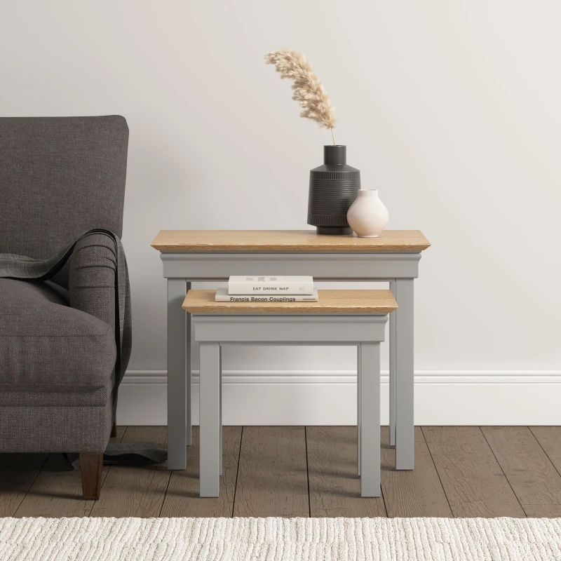 Image of Seconique Bordeaux Nest Of 2 Tables - Pebble Grey/oak Fully Assembled