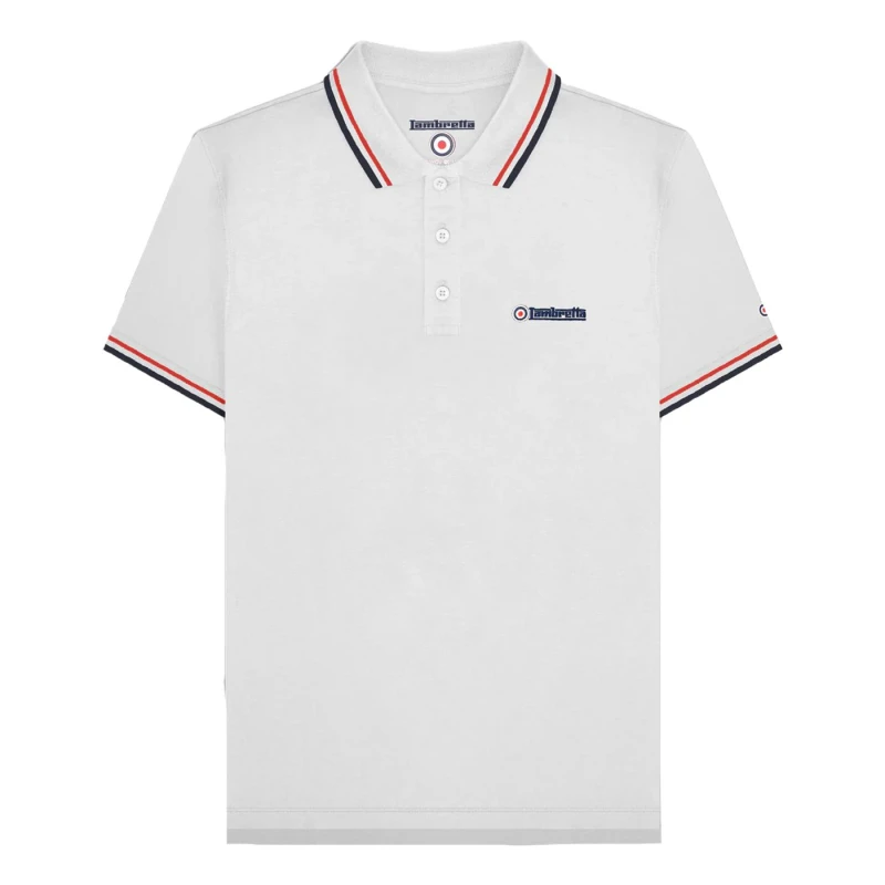 Image of Lambretta Lambretta Men SS25 Twin Tip Polo Shirt in White Size: Medium White M Male 5063703756471