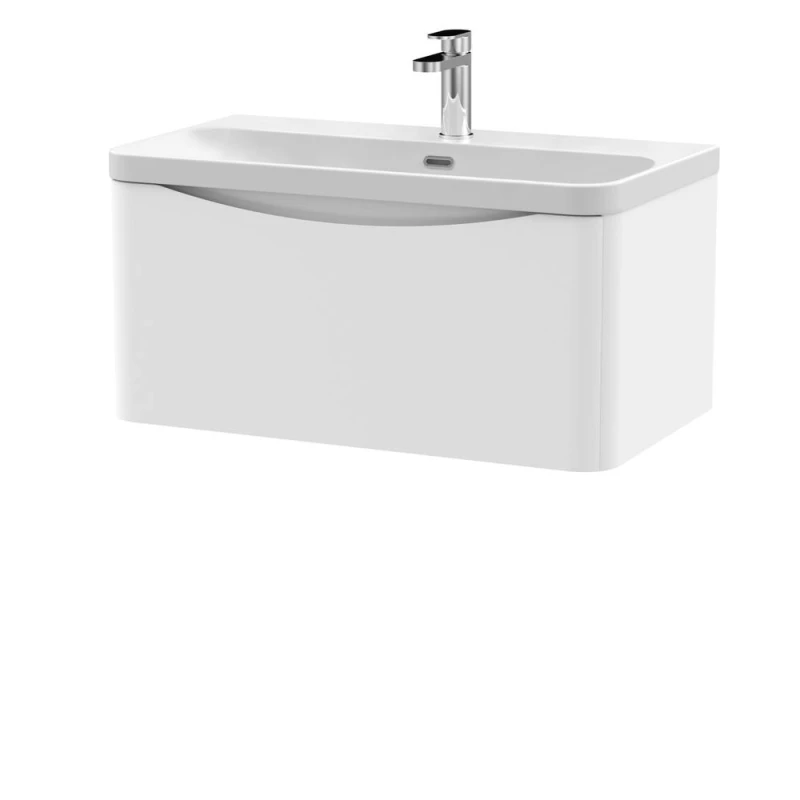 Image of Balterley Arch Bathroom Wall Hung 1 Drawer Vanity, Ceramic Basin, White, 800mm in White White Unisex