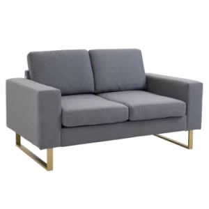 Image of HOMCOM Modern Double 2 Seat Sofa Compact Loveseat Couch Padded Linen Upholstery Steel Leg Grey