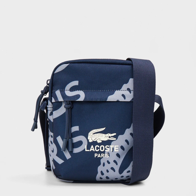 Image of Lacoste Vertical Croc Print Back Pack - Blue Blue One Size