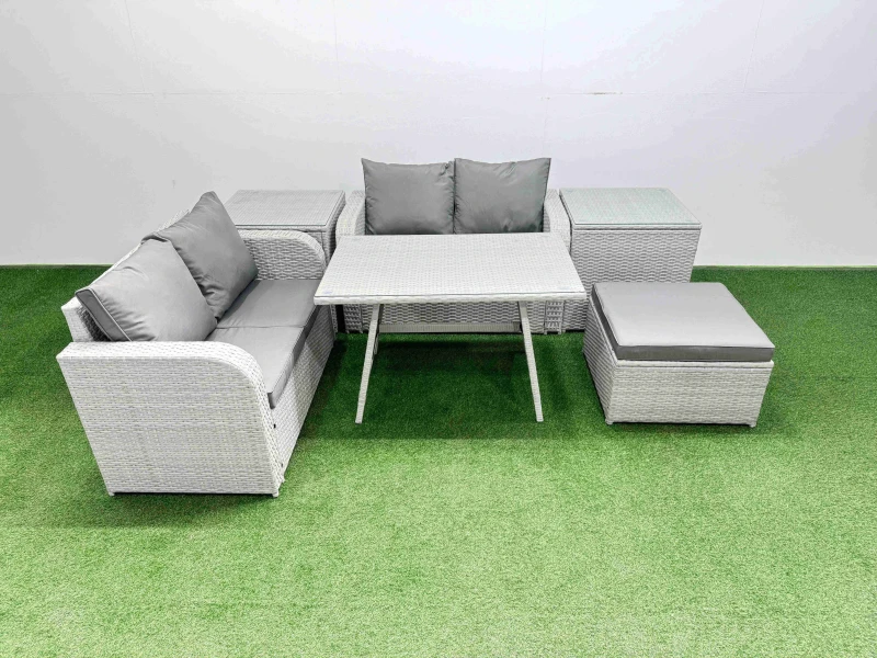Image of Fimous 5 Seater Outdoor Love Sofa Sets Rattan Garden Furniture Set in Light Grey Light Grey Unisex
