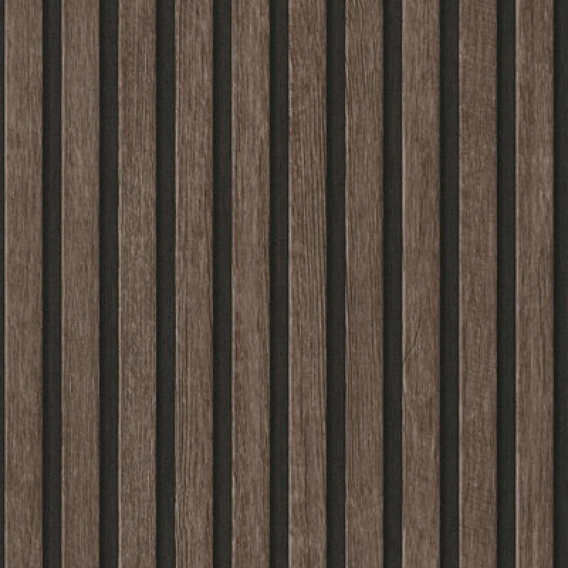 Image of A.S. Creation Wooden Slats Panelling 3D Wood Panel Stripe Dark Oak Black Wallpaper Dark Brown