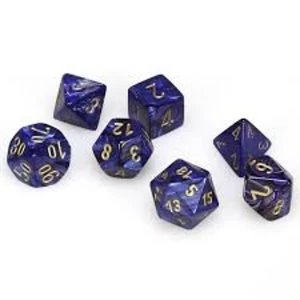 Image of Chessex Poly 7 Dice Set: Scarab Royal Blue/gold