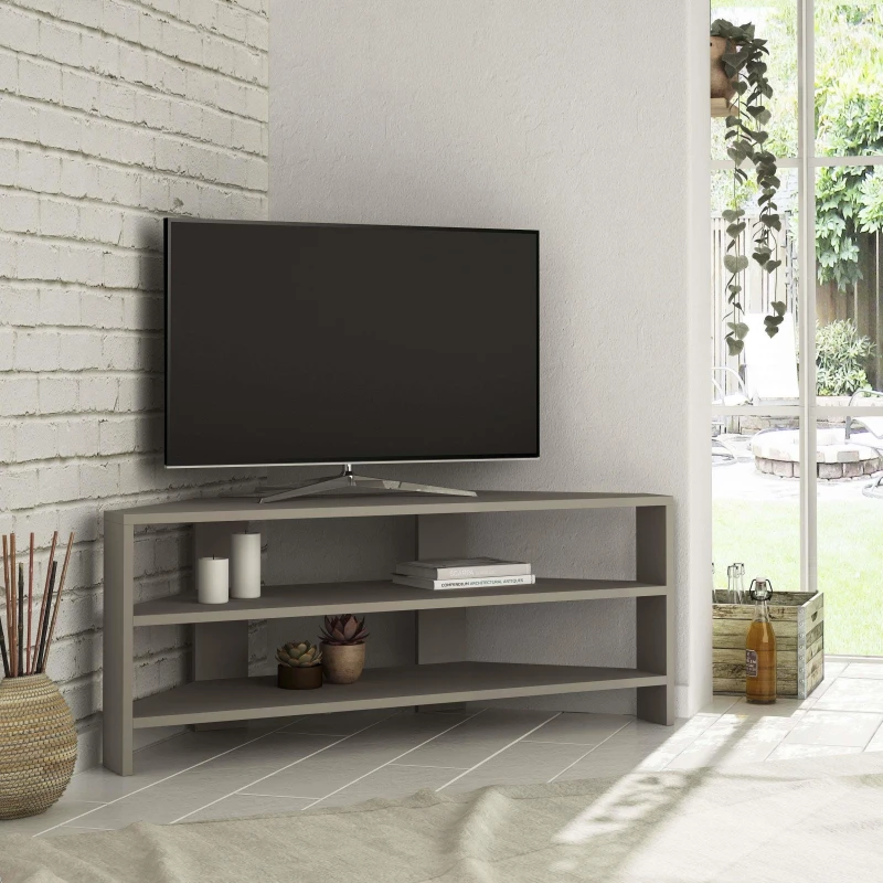 Image of DECORTIE Decortie - Thales Corner Modern tv Stand Multimedia Centre tv Unit Mocha Grey Corner 110cm - Mocha Grey M.TV.14131.4