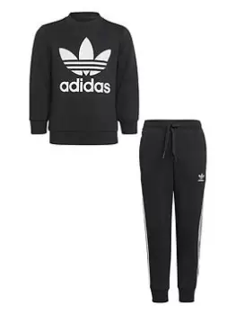 Image of Boys, adidas Originals Kids Unisex Crew Set - Black/White, Size 3-4 Years