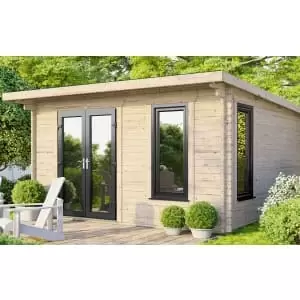 Image of Power Sheds 14 x 14ft Left Hand Door Pent Notched Logs Log Cabin