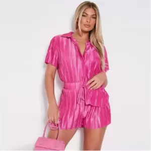 Image of I Saw It First Plisse Shirt And Shorts Co-Ord Set - Pink