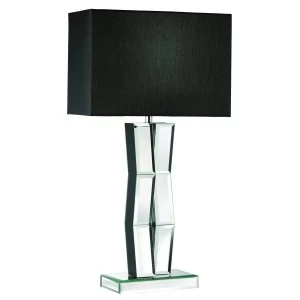 Image of 1 Light Wood Table Lamp with Mirrored Glass and Black Shade, E27