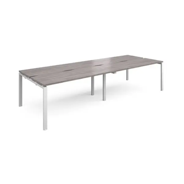 Image of Adapt Adapt sliding top double back to back desks 3200mm x 1200mm - white frame, grey oak top STE3212-WH-GO