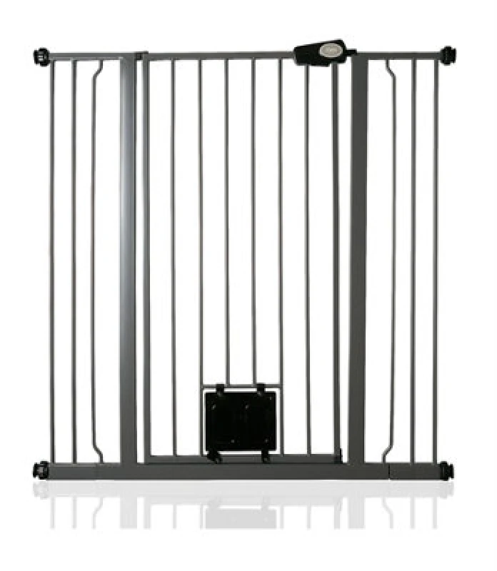 Image of Bettacare Pet Gate With Lockable Cat Flap, 100.8Cm - 108.4Cm, Slate Grey, 104Cm In Height