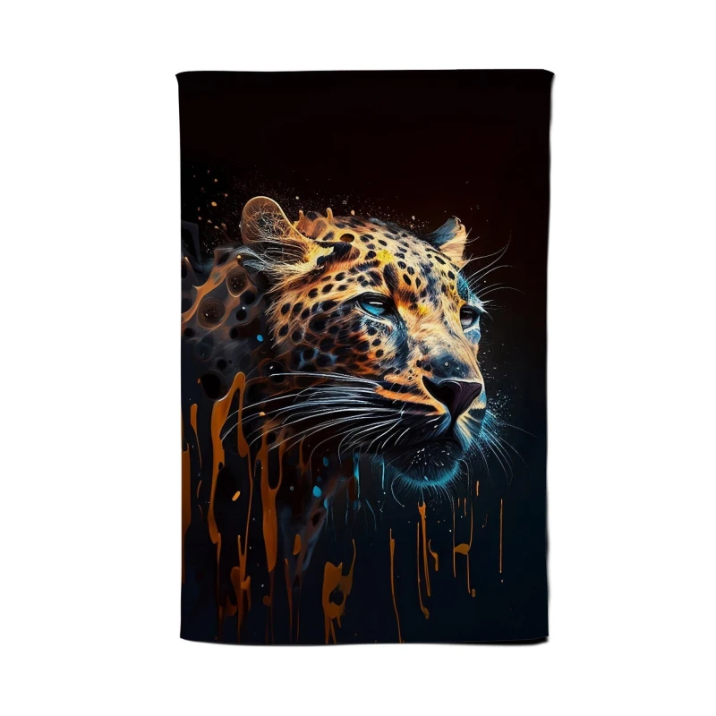 Image of Warren Reed - Designer Leapoard Face Splashart On Dark Background Tea Towel in Yellow Yellow Unisex