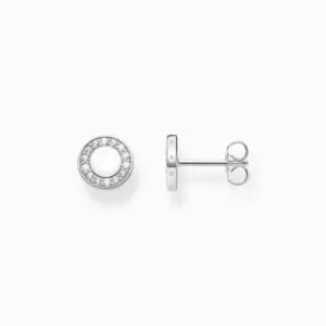 Image of Sterling Silver Circle White Stone Ear Studs H2061-051-14