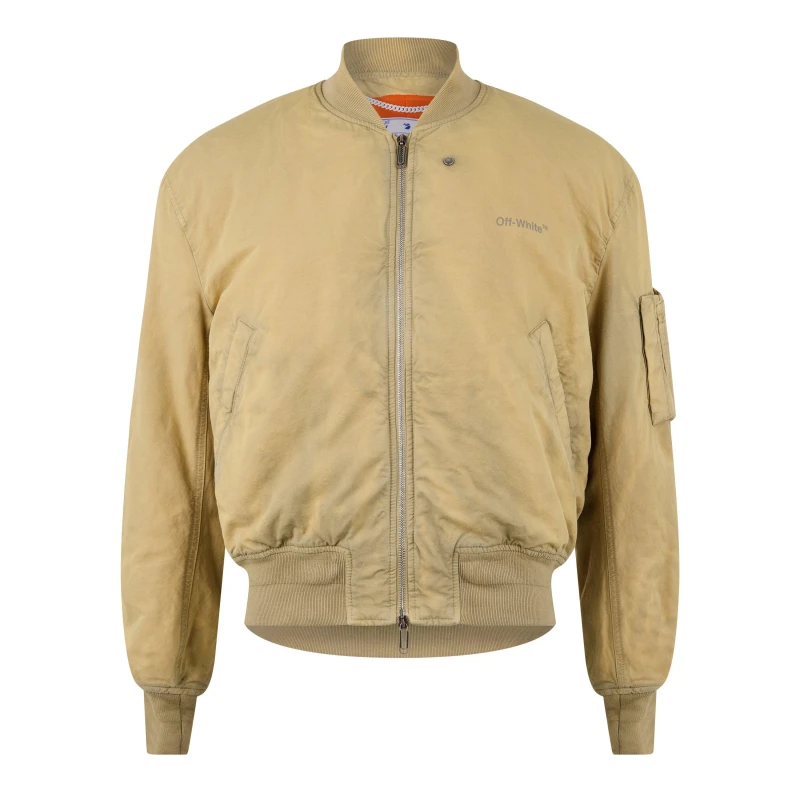 Image of Off-White Off-White Men Diag Tab Vintage Beige Bomber Jacket in White Size: Small White S Male 8052865833660