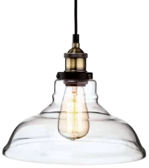 Image of Empire 1 Light Dome Ceiling Pendant Antique Brass, Clear Glass, E27