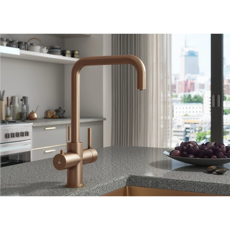 Image of Brushed Bronze 3 in 1 Instant Boiling Hot Kitchen Mixer Square Tap with 3L Boiler - Pronto Vesta PDT-000091-51-52 Bronze