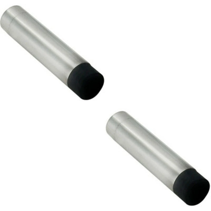 Image of Loops 2x Wall Mounted Doorstop Cylinder with Rubber Tip 74 x 16mm Bright Steel Metallics