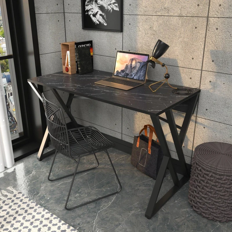 Image of Decorotika Gyza Study and Writing Desk Metal Legs for Office, Study and Home Black