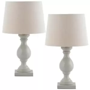 Image of 2 PACK Classic Wooden Table Lamp Taupe & Off White Shade Pretty Bedside Light