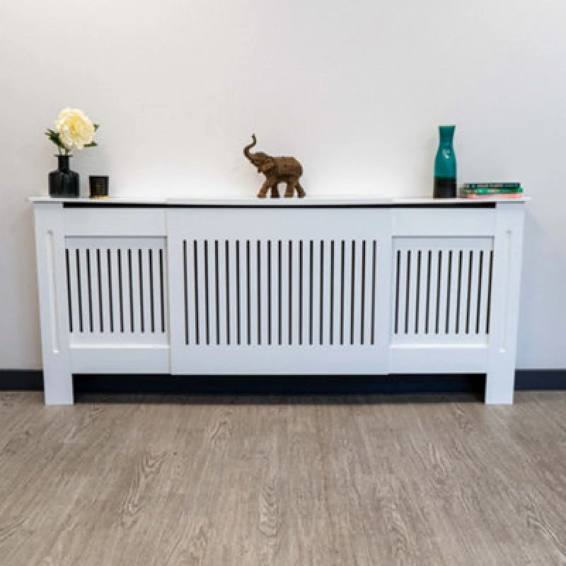 Image of Jack Stonehouse Vertical Slat White Mdf Wooden Radiator Cover - Adjustable - 140-204Cm (W) X 81.5Cm (H) X 19Cm (D)