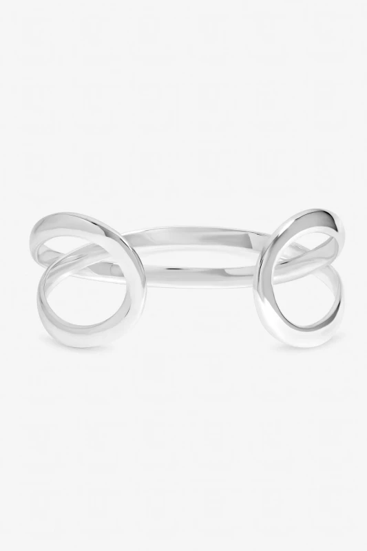 Image of Inicio Womens Sterling Silver Plated Polished Open Crossover Bangle - Gift Pouch Silver Female One Size