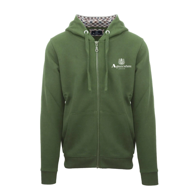 Image of Aquascutum Mens Zip Hooded Sweatshirt Military Green male Small