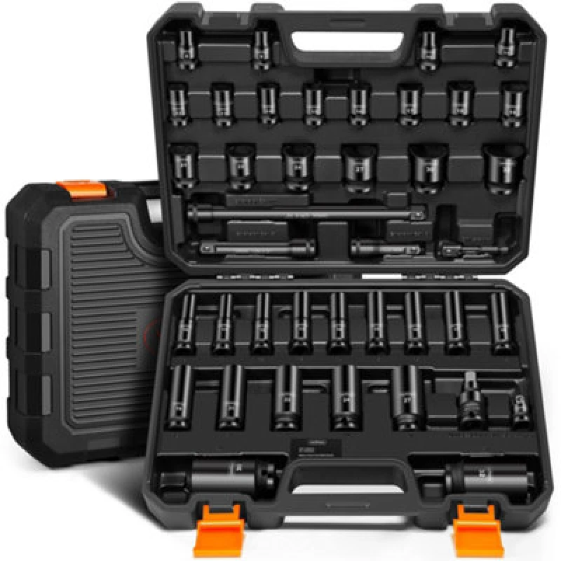 Image of VonHaus 40 Piece 1/2 Inch Drive Impact Socket Set with 3/8 Adapter Black