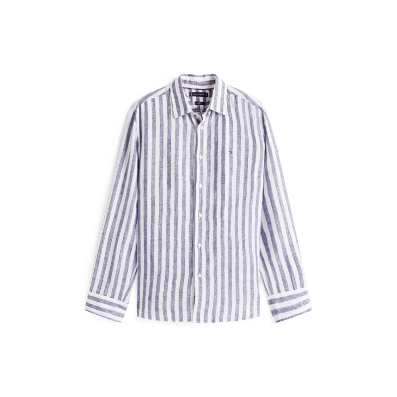 Image of Tommy Hilfiger Mens Bengal Stripe Long-Sleeve Patterned Shirt Preppy Navy 0A4 male M