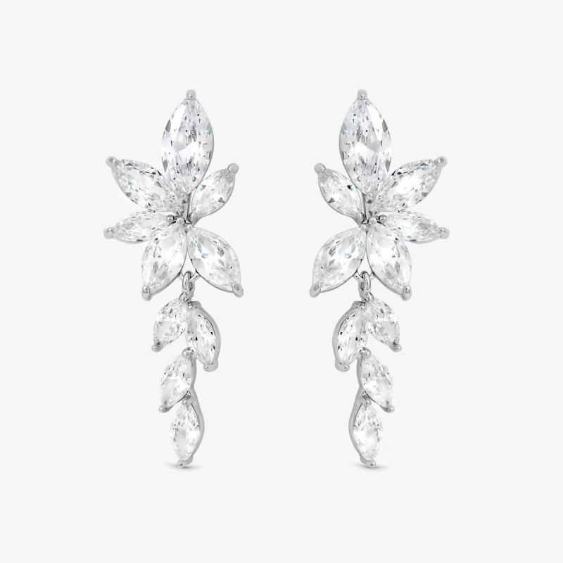 Image of Jon Richard Rhodium Plated Crystal Leaf Drop Earrings Silver female One Size