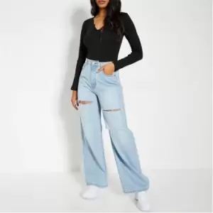 Image of I Saw It First 90s Ripped Knee Wide Leg Jean - Blue