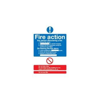 Image of Fire Action Standard Vinyl Sign - 148 X 210MM