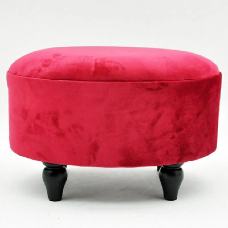 Image of Minster Oval Footstool - Velvet - L27 X W40 X H30 Cm - Red