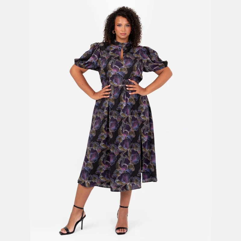 Image of Lovedrobe Lovedrobe High Neck Keyhole Midi Dress Multi female 8 (XS)