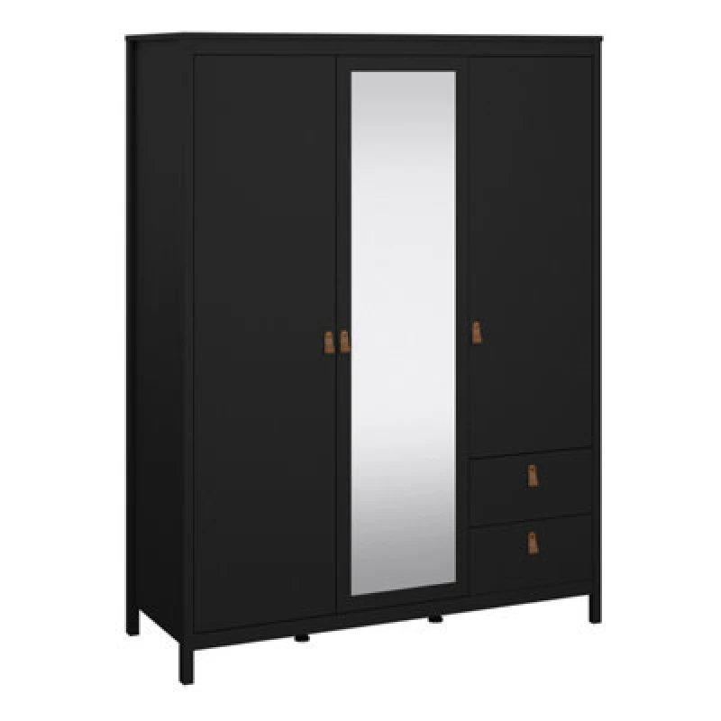 Image of Furniture To Go Barcelona Wardrobe With 2 Doors + 1 Mirror Door + 2 Drawers Matt Black
