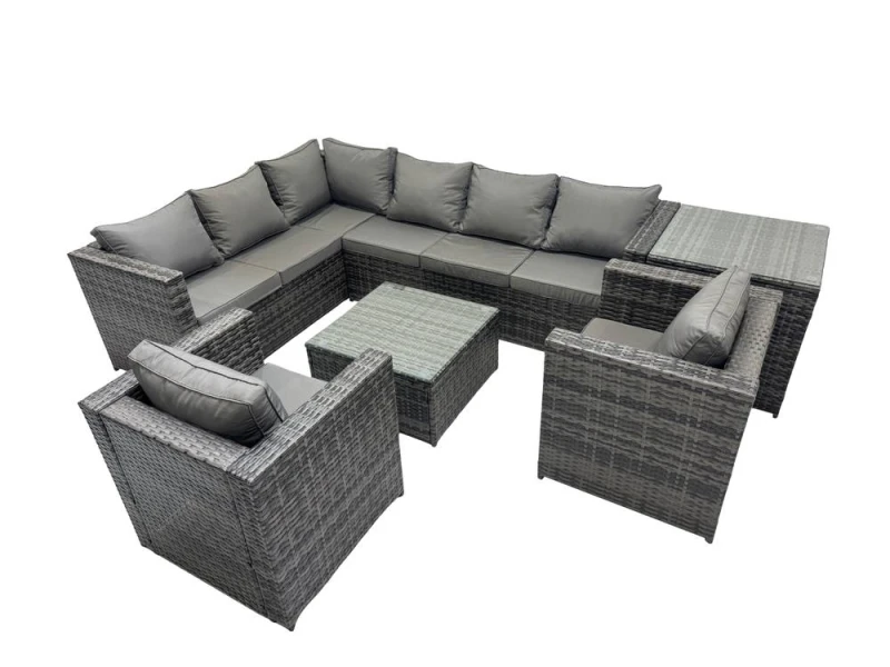 Image of Fimous Patio Furniture Sets with Corner Sofa Square Coffee Table Side Table in Dark Grey Dark Grey Unisex