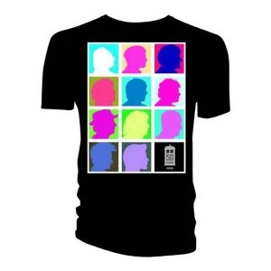 Image of Doctor Who - Silhouette Grid Multi Black Mens Medium T-Shirt - Black