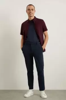 Image of Mens Navy Flat Front Slim Fit Fine Twill Trousers