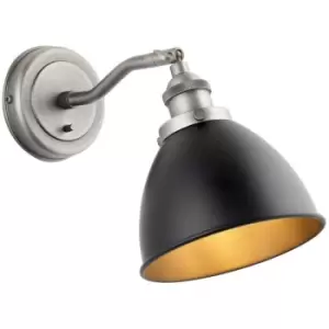 Image of Endon Franklin Metal Wall Lamp, Aged Pewter Plate, Matt Black Paint