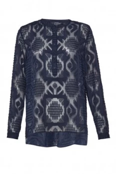 Image of French Connection Edna Fil De Coupe Collarless Shirt Blue