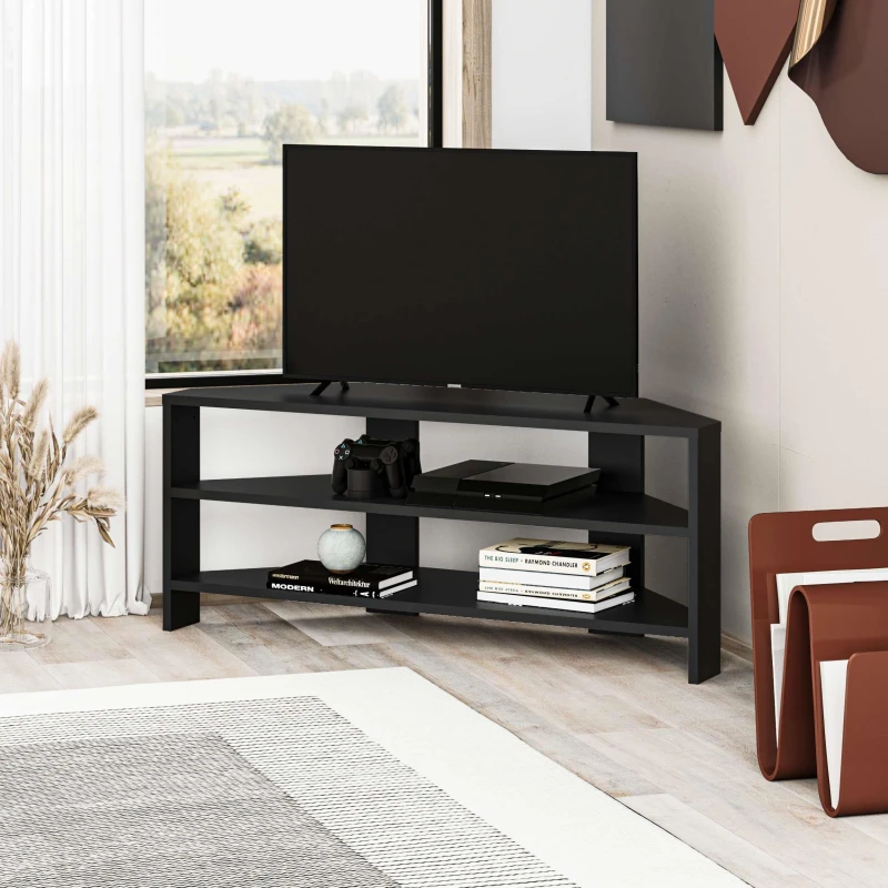 Image of DECORTIE Decortie Thales Corner Modern TV Stand Multimedia Centre TV Unit Corner 110cm - Black Bute M.TV.14131.11