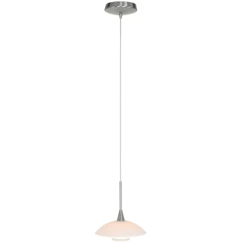 Image of Sienna Lighting - Sienna Tallerken Dome Pendant Ceiling Lights Steel Brushed, Glass White Matt, Transparent Matt