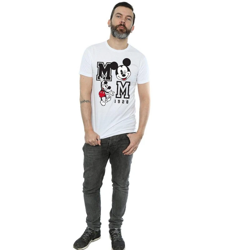 Image of Disney Men Mickey Mouse Jump & Wink Cotton T-Shirt in White Size: Small White S Male 5063377482898